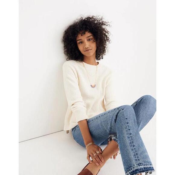 MADEWELL Women’s Patch Pocket Pullover Sweater in Bright Ivory-Size X-Large - Picture 1 of 10